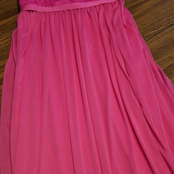 David's Bridal Long One Shoulder Lace Dress Begonia Pink Size 8 NEW - Picture 6 of 8